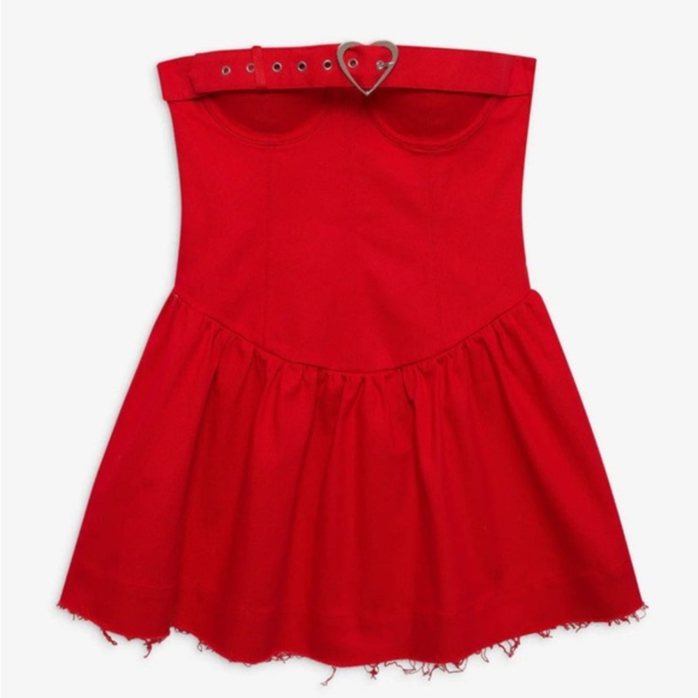 FOR LOVE & LEMONS denim corset red heart buckle mini dress NWT medium